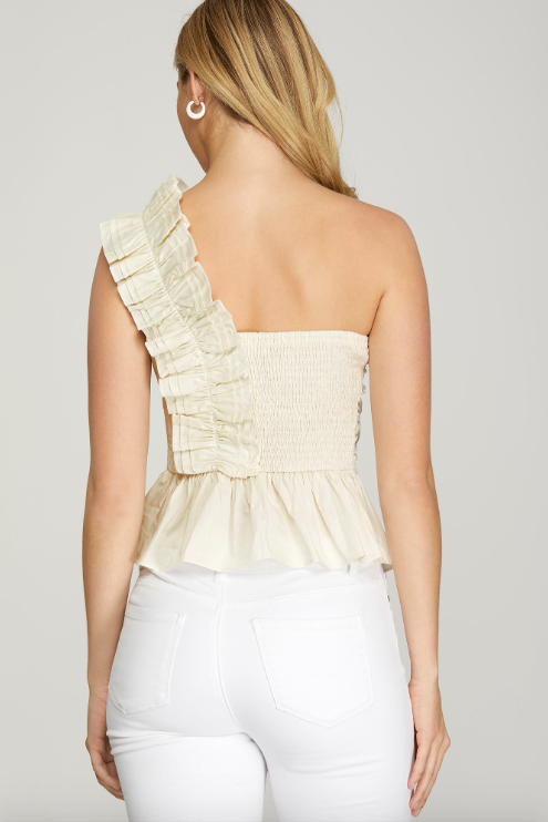 White one shoulder ruffle top best sale